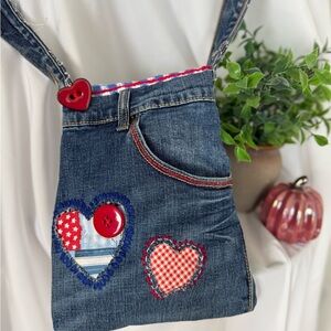 HANDMADE UP-CYCLED Denim Heart Appliqué Patch Crossbody Bag